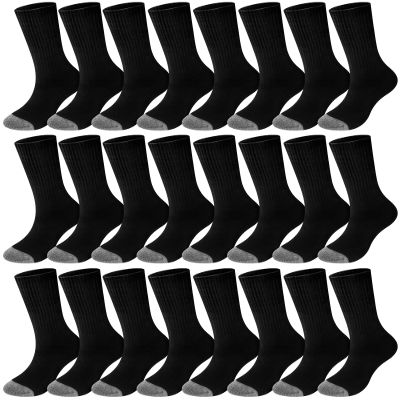 Baggyfly 24 Pairs Men's Cotton Athletic Socks Moisture Wicking Cushioned Breathable Socks for Work Running 6-13 Size(Black)
