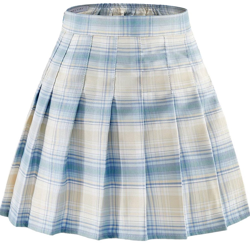 Girl Uniform Pleated Skirts Casual Blue Plaid Summer Fashion Skirt for Girls Golf Workout Skorts bulit in Shorts Size 6