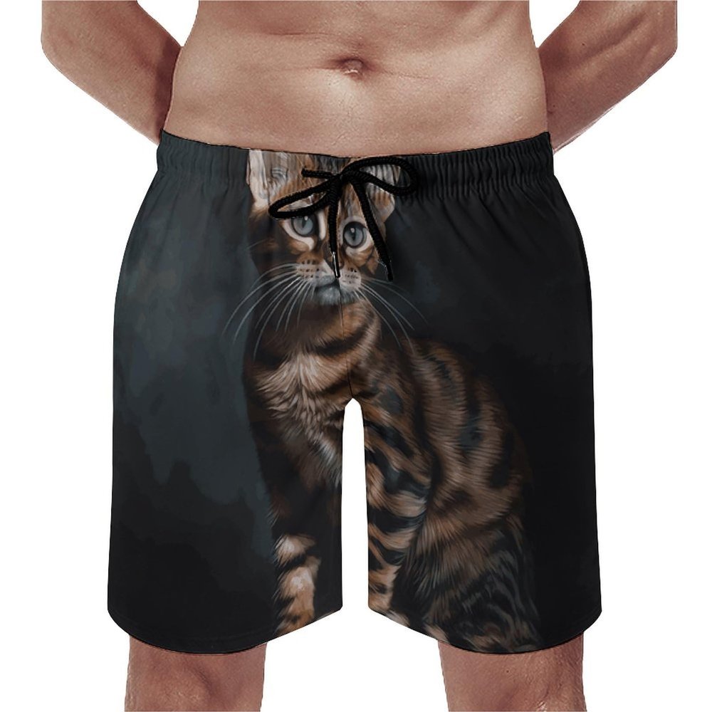 DJUETRUI Mens Swim Trunks Quick Dry Swim Shorts Bengal Cat Bathing Suit for Men Drawstring Casual Shorts Swimwear S