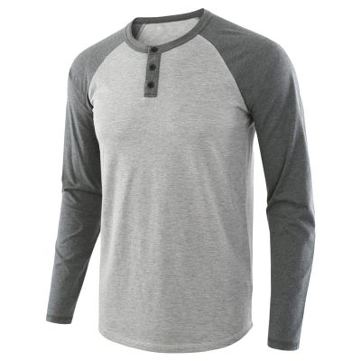 Mens Henley Long Sleeve Raglan T-Shirt Fashion Button Cotton Fall Shirt Casual Lightweight Crew Neck Shirts (Small,Light Grey 1)