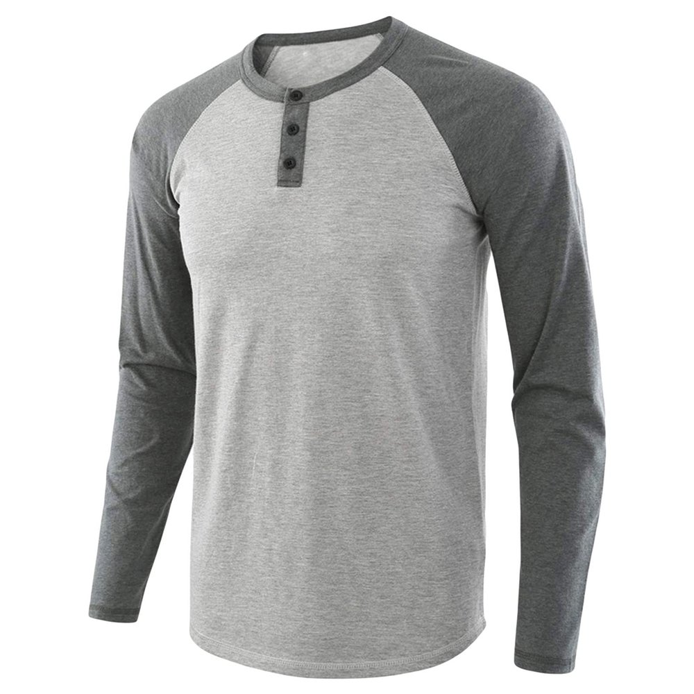 Mens Henley Long Sleeve Raglan T-Shirt Fashion Button Cotton Fall Shirt Casual Lightweight Crew Neck Shirts (Small,Light Grey 1)