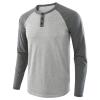 Mens Henley Long Sleeve Raglan T-Shirt Fashion Button Cotton Fall Shirt Casual Lightweight Crew Neck Shirts (Small,Light Grey 1) view 1