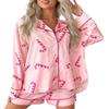 UAURORAO Women Christmas Cartoon Satin Shorts Set Sequin Long Sleeve Cute Pink Candy Cane Pj Glitter Pj Set Sleepwear(Candy Pink,Medium) view 1