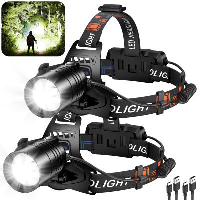 crazybrace Rechargeable Led Headlamp 2Pack, 99000 Lumen Super Bright Head Lamp with 3 Modes & 90 Adjustable, Brightest Headlamp 30H Long Runtime, Powerful Waterproof Headlamps for Adults Camping