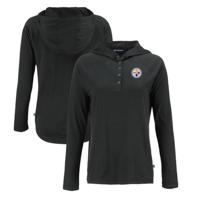 Cutter & Buck Women's Black Pittsburgh Steelers Coastline Epic Comfort Eco Recycled Raglan Pullover Hoodie