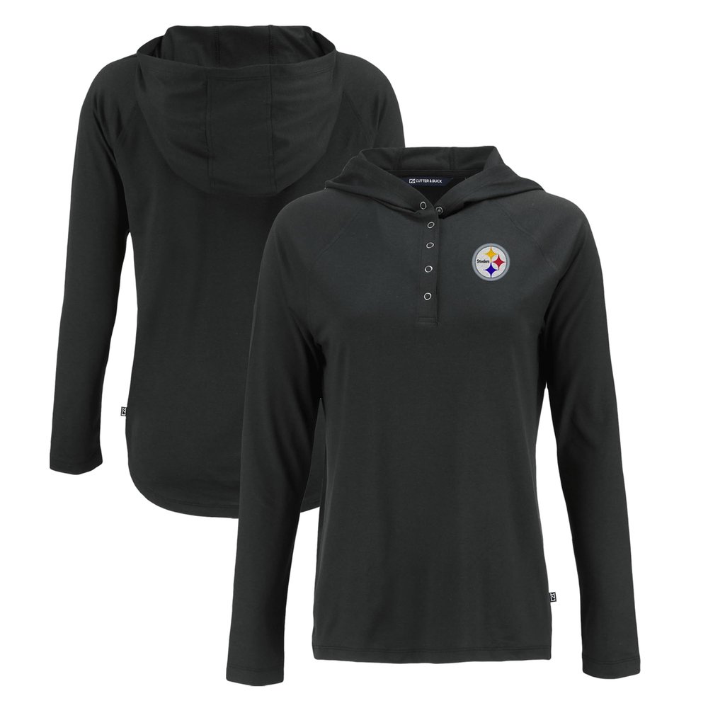 Cutter & Buck Women's Black Pittsburgh Steelers Coastline Epic Comfort Eco Recycled Raglan Pullover Hoodie