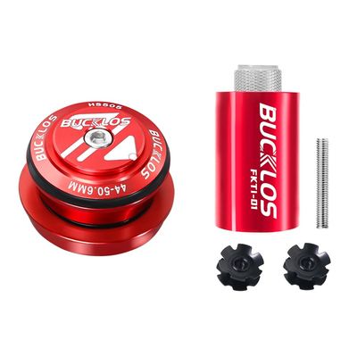 BUCKLOS 1-1/8 Bike Headset MTB Threadless 44-50.6mm, Straight Tapered Tube Mountain Bikes Road Bicycle Headsets & Bike Fork Star Nut Setting Install Tool with Free Star Nuts and Spare Special Screws