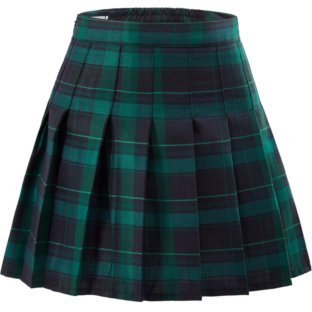 Women Girls' Tennis Pleated Skirts Plaid Green Pleated Skirts for Women Girls Party Christmas Outfits Uniforms Size L