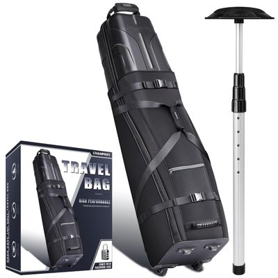 CHAMPKEY Premium Soft-Padded Golf Travel Bags for Airlines - Travel Golf Gags for Airlines with Premium Oxford Fabric and Oversized Wheels(Hard Case Bag with Pole)