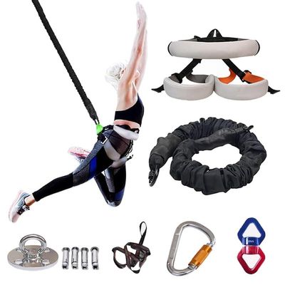 MZZKFC Suspension Bungee Fitness Set, Black Aerial Yoga Stretch Rope with Breathable Belt, Bungee Fitness Cord for Exercise Abdomen/Waist/Legs/Hips/Arms(148.8-170.6 lbs/67.5-77.5 kg-L)
