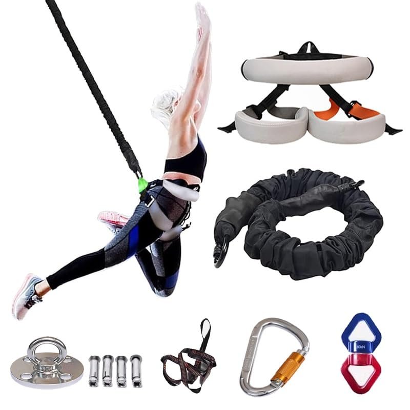 MZZKFC Suspension Bungee Fitness Set, Black Aerial Yoga Stretch Rope with Breathable Belt, Bungee Fitness Cord for Exercise Abdomen/Waist/Legs/Hips/Arms(148.8-170.6 lbs/67.5-77.5 kg-L)