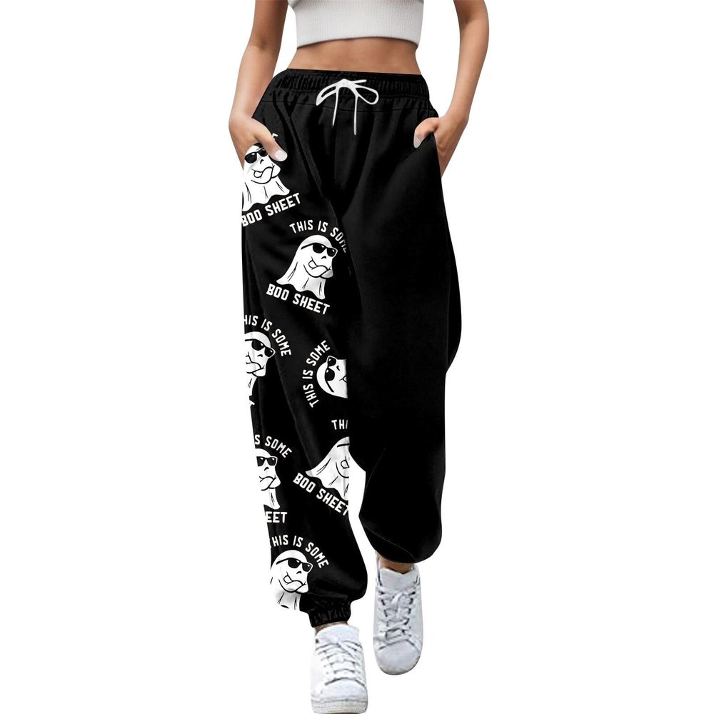Daily The to Only,Wide Leg Joggers,This is Some Boo Sheet Sweatpants Women Halloween Cool Ghost Graphic Wide Leg Joggers Cinch Bottom Baggy,Track,-A,5X-Large Black-a