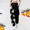 Daily The to Only,Wide Leg Joggers,This is Some Boo Sheet Sweatpants Women Halloween Cool Ghost Graphic Wide Leg Joggers Cinch Bottom Baggy,Track,-A,5X-Large Black-a view 3