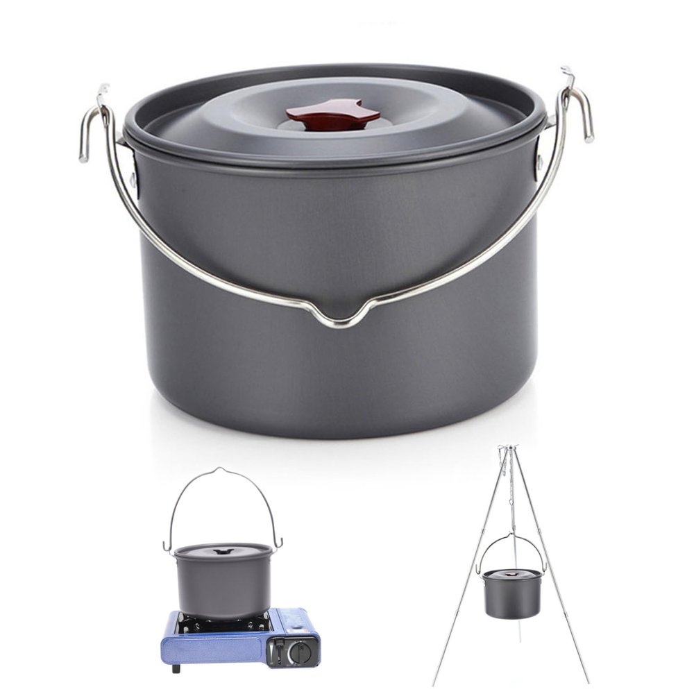Camping Pot with Lid Hanging 4L Round Portable Lightweight Anti-rust Cookware Cooking Equipment for Self-driving Tour BBQ Picnic Sport Outdoor.