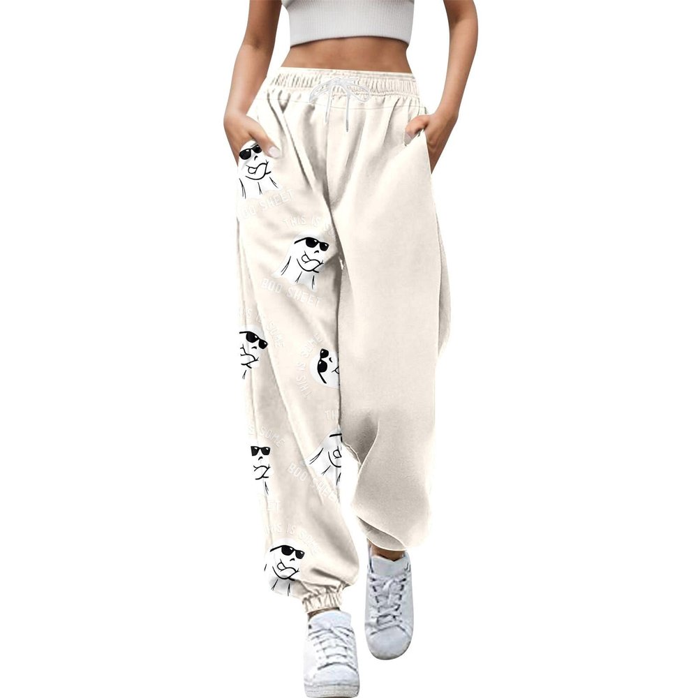 Sales Clearance Today Deals Prime,Wide Leg Sweatpants Women,This is Some Boo Sheet Sweatpants Women Halloween Cool Ghost Graphic Wide Leg Joggers Cinch Bottom Baggy,Order,Beige-A,Xx-Large
