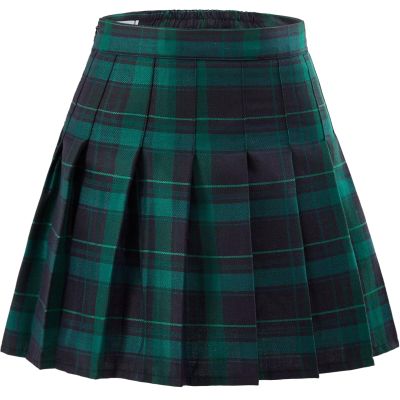 Laimi Duo Girls Pleated Skirt with Shorts Green Plaid Tennis Pleated Skirt for Girl mini Skater Skirts Skorts Summer Outfit Size 12
