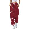 Daily Deals of The Day Prime Today Only,This is Some Boo Sheet Shirt,This is Some Boo Sheet Sweatpants Women Halloween Cool Ghost Graphic Wide Leg Joggers Cinch Bottom Baggy,Red-D,Large view 1