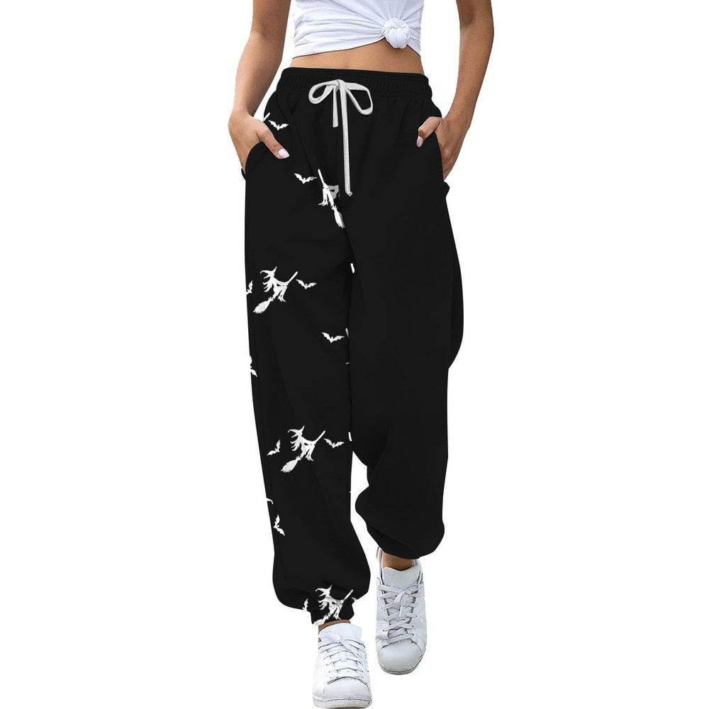 Deals of The Day Orders,Halloween Pj Pants Women,This is Some Boo Sheet Sweatpants Women Halloween Cool Ghost Graphic Wide Leg Joggers Cinch Bottom Baggy,Online Shopping,Black-D,Small
