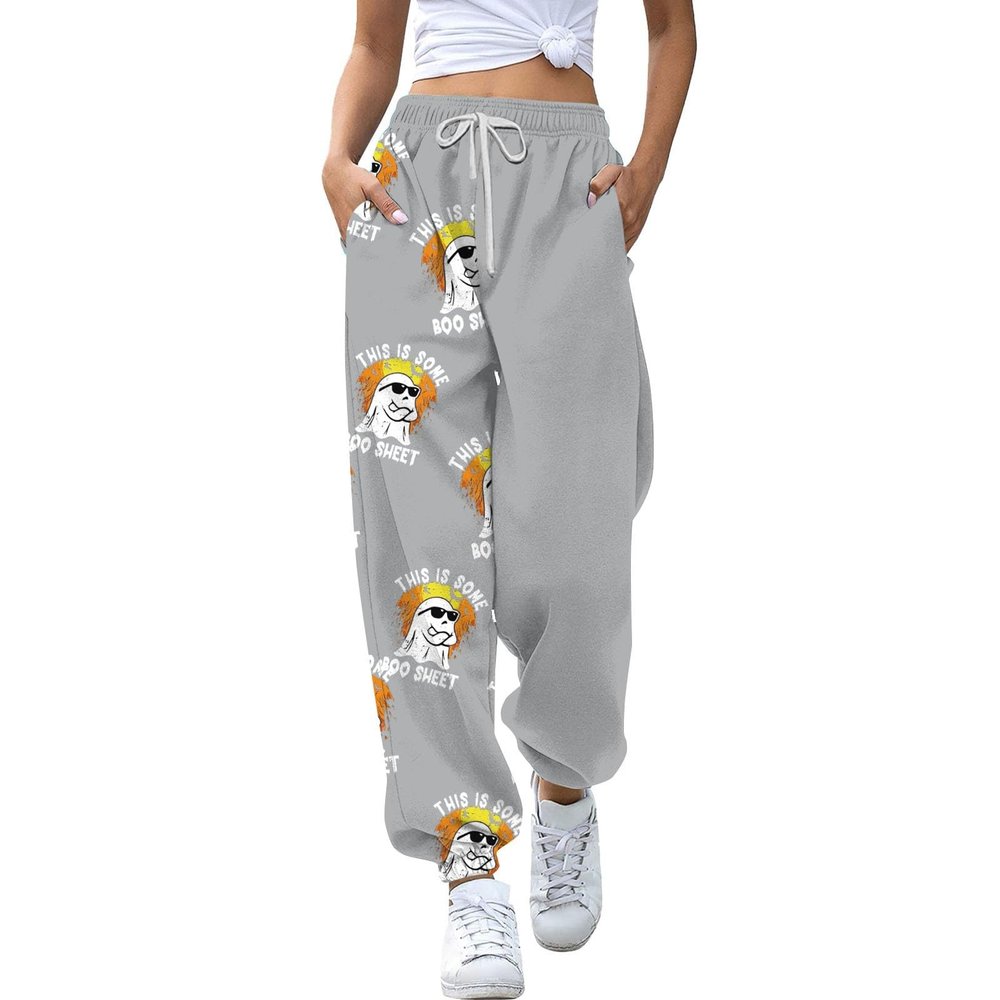 The Clearance,This is Some Boo Sheet Sweatshirt,This is Some Boo Sheet Sweatpants Women Halloween Cool Ghost Graphic Wide Leg Joggers Cinch Bottom Baggy,Grey-E,Xx-Large