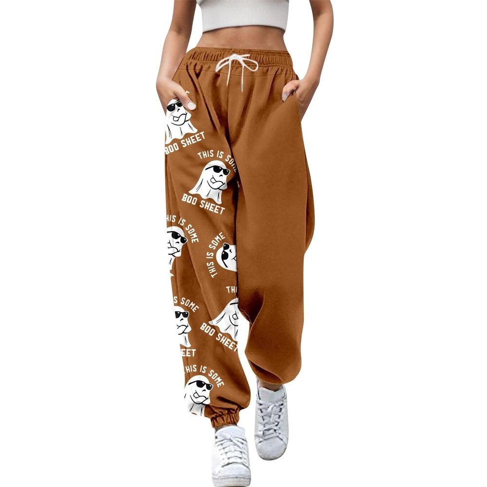 My Recent,Boo Sheet Sweatshirt,This is Some Boo Sheet Sweatpants Women Halloween Cool Ghost Graphic Wide Leg Joggers Cinch Bottom Baggy,Must Haves 2024,Coffee-A,Small