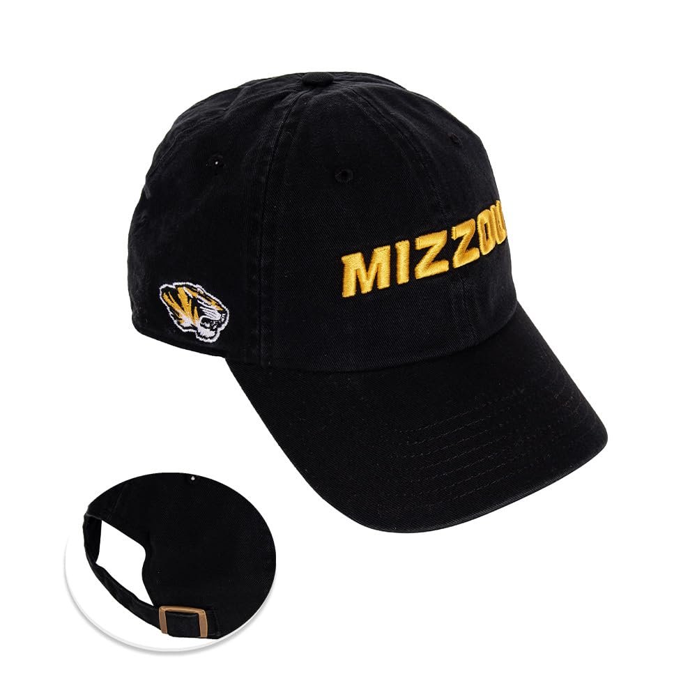 Desert Cactus University of Missouri Baseball Hat Mizzou Tigers Brimmed Embroidered Hats Cap Adjustable Cloth Strap Adult (Style F1) Black