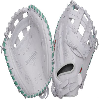 Easton | Professional Collection SIGNAUTRE Series Fastpitch Softball Catcher's Mitt | Jen Schroeder Model | 34" | Pro H-Web | Right Hand Throw | White/Teal
