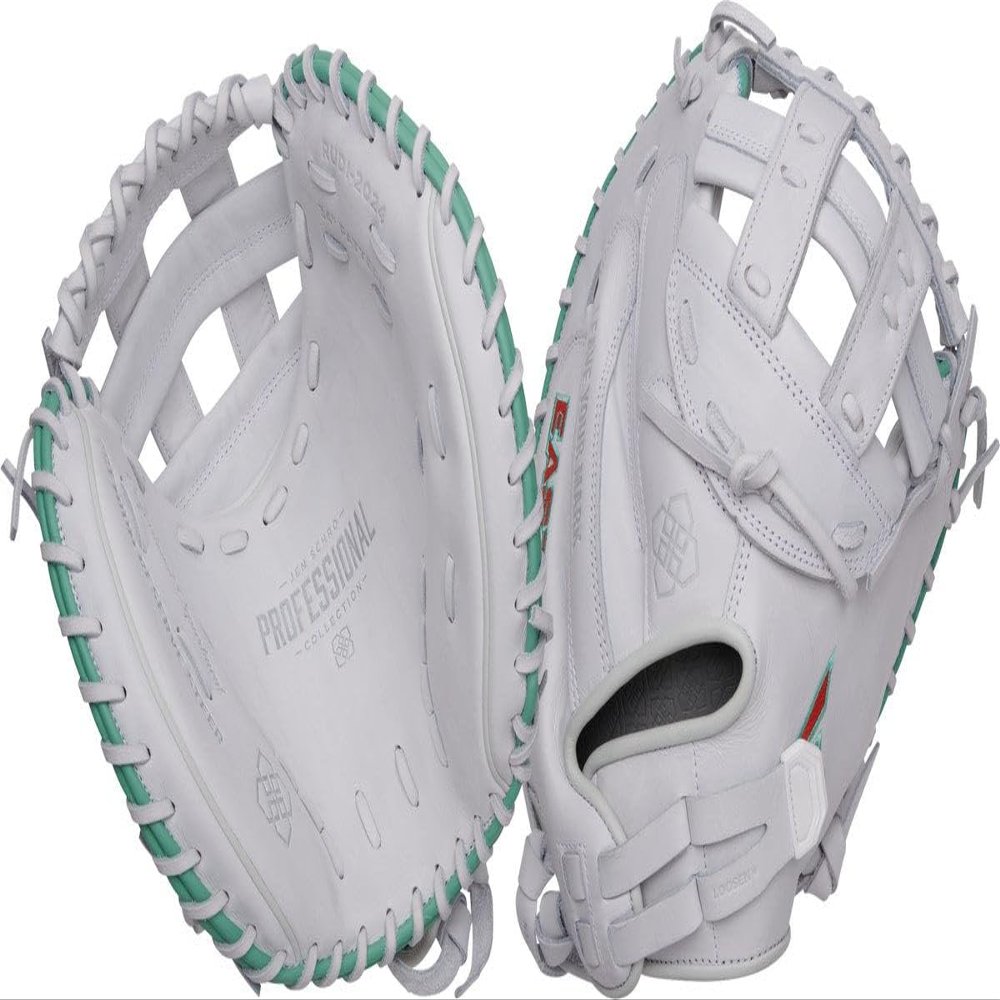 Easton | Professional Collection SIGNAUTRE Series Fastpitch Softball Catcher's Mitt | Jen Schroeder Model | 34" | Pro H-Web | Right Hand Throw | White/Teal