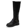 Womens's Knee High Boots Low Heel Wide Calf Round Toe Tall Riding Boots Side Zipper Slouchy Buckle Strap Western Booties view 1