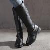 Womens's Knee High Boots Low Heel Wide Calf Round Toe Tall Riding Boots Side Zipper Slouchy Buckle Strap Western Booties view 2