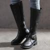 Womens's Knee High Boots Low Heel Wide Calf Round Toe Tall Riding Boots Side Zipper Slouchy Buckle Strap Western Booties view 3