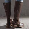 Womens's Knee High Boots Low Heel Wide Calf Round Toe Tall Riding Boots Side Zipper Slouchy Buckle Strap Western Booties view 4