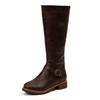 Womens's Knee High Boots Low Heel Wide Calf Round Toe Tall Riding Boots Side Zipper Slouchy Buckle Strap Western Booties view 1