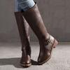 Womens's Knee High Boots Low Heel Wide Calf Round Toe Tall Riding Boots Side Zipper Slouchy Buckle Strap Western Booties view 2