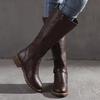 Womens's Knee High Boots Low Heel Wide Calf Round Toe Tall Riding Boots Side Zipper Slouchy Buckle Strap Western Booties view 3