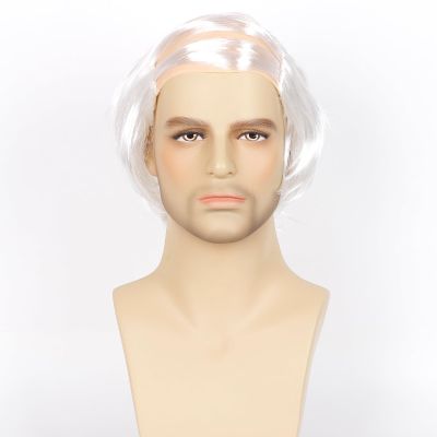 ASKUANG Old Man Costume Wig Short Wavy Old Man Bald wig Comb Over Style for Bald Costume Party Funny Wigs (White)
