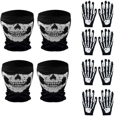 White Skeleton Gloves and Skull Face Mask Ghost Bones for Halloween Dance Costume Party, Cosplay, Cycling, Running