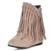 Womens Ankle Fringe Boots Round Toe WinterWide Calf Flat Tassel Moccasin Boots Casual Hidden Wedge Low Heel Ankle Boots