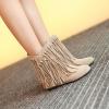 Womens Ankle Fringe Boots Round Toe WinterWide Calf Flat Tassel Moccasin Boots Casual Hidden Wedge Low Heel Ankle Boots view 3