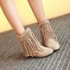 Womens Ankle Fringe Boots Round Toe WinterWide Calf Flat Tassel Moccasin Boots Casual Hidden Wedge Low Heel Ankle Boots view 4