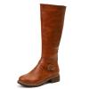 Womens's Knee High Boots Low Heel Wide Calf Round Toe Tall Riding Boots Side Zipper Slouchy Buckle Strap Western Booties view 1