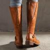 Womens's Knee High Boots Low Heel Wide Calf Round Toe Tall Riding Boots Side Zipper Slouchy Buckle Strap Western Booties view 4
