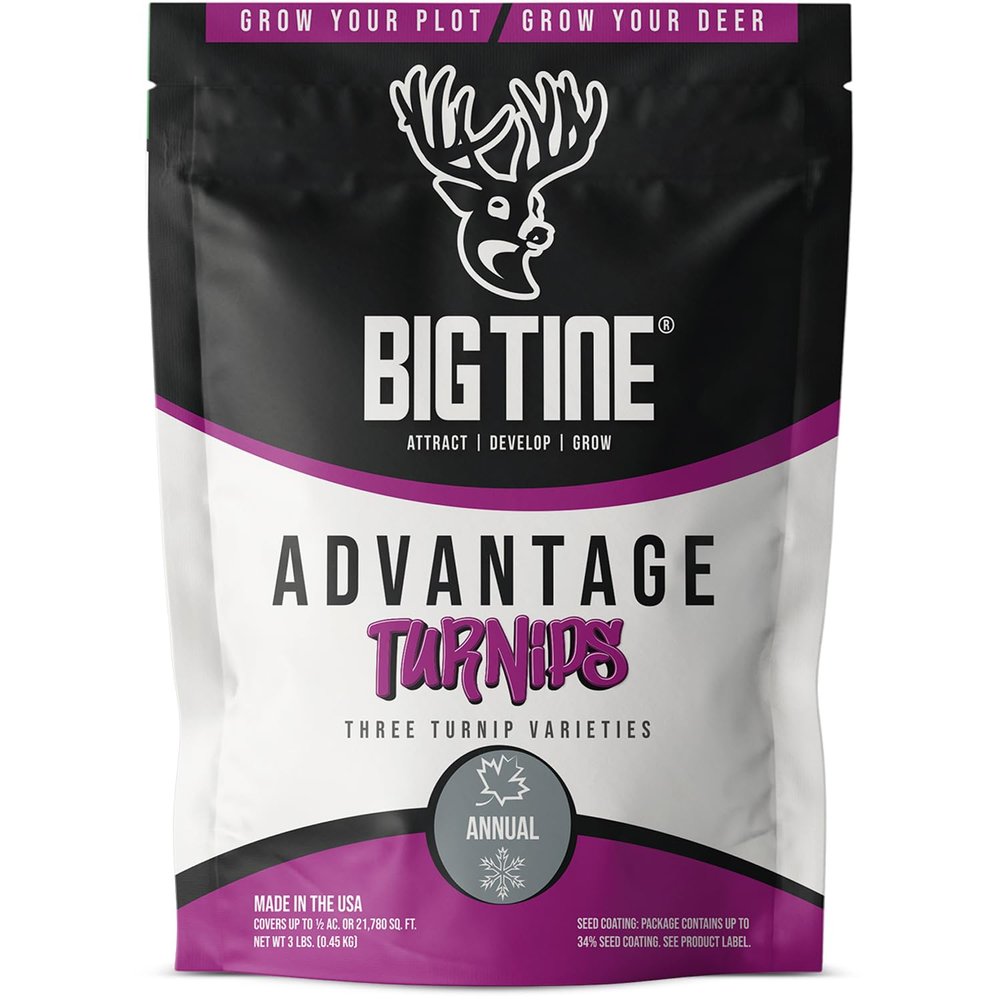 Big Tine Food Plot Mix, Deer Attractant, Advantage Turnips, 3 lbs Bag, Fall/Winter Annual, Extremely Versatile, Drought Resistant