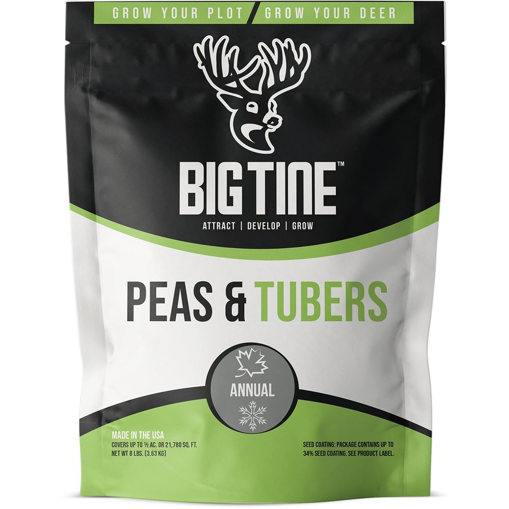 Big Tine Food Plot Mix, Deer Attractant, Peas and Tubers, 8 lbs Bag, Fall/Winter Annual, Contains Early Season Forage and Winter Peas