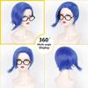 Askuang Women Asymmetrical Short Blue Bob Wig for Costume with Black Glasses Short Blue Hair Wig for Dress Up Party view 2