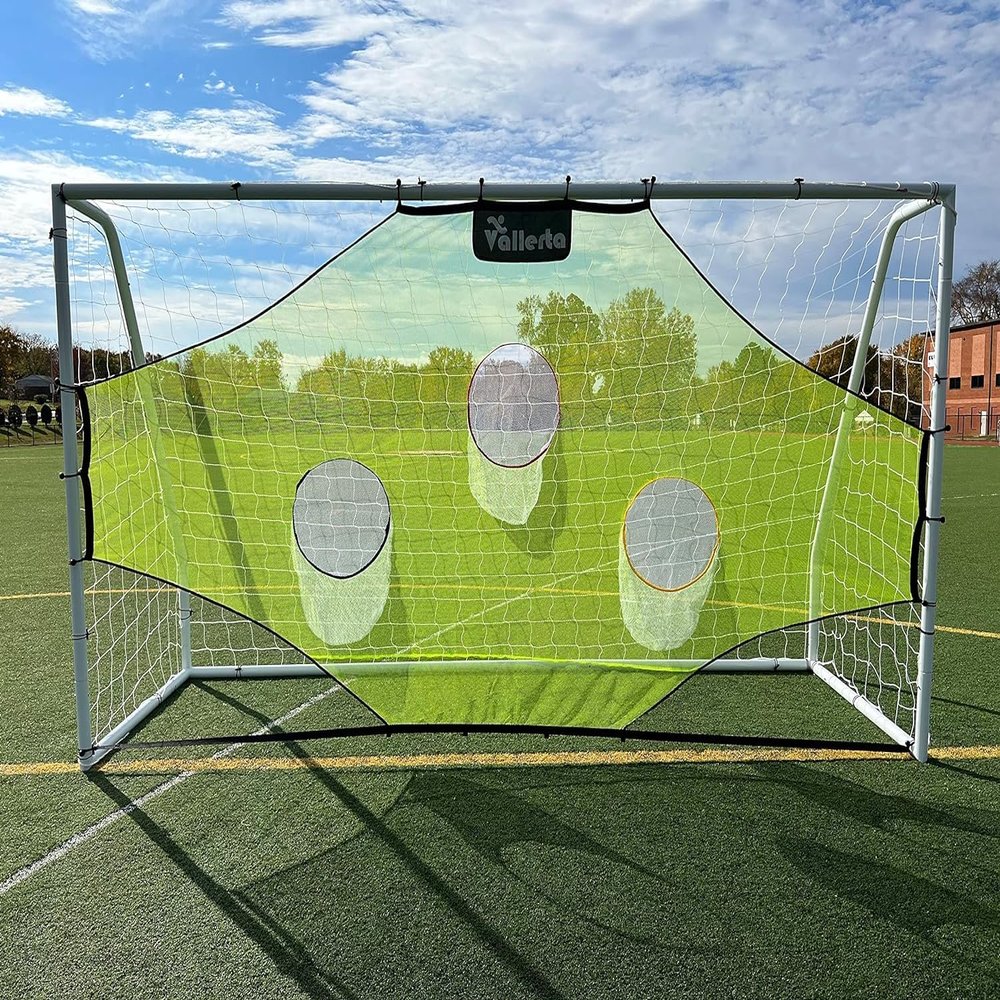 Vallerta Match 12x6 Ft Steel Soccer Goal + Skill-Shot Professional Soccer Shooting Practice Target Net & Rebounder. (Black/Orange, 12' x 6')