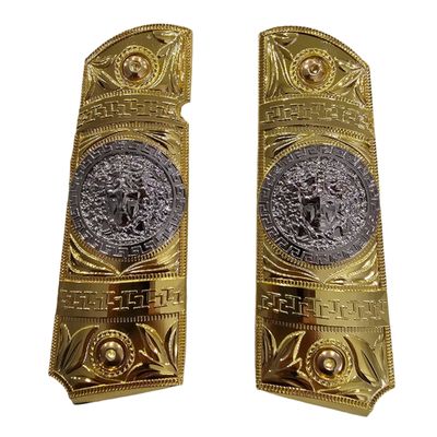 1911 Grips for Colt, Rock Island, Springfield, Taurus, High Polished Gold, Full Size (Government/Commander), Screws Included, Ambi Safety Cut