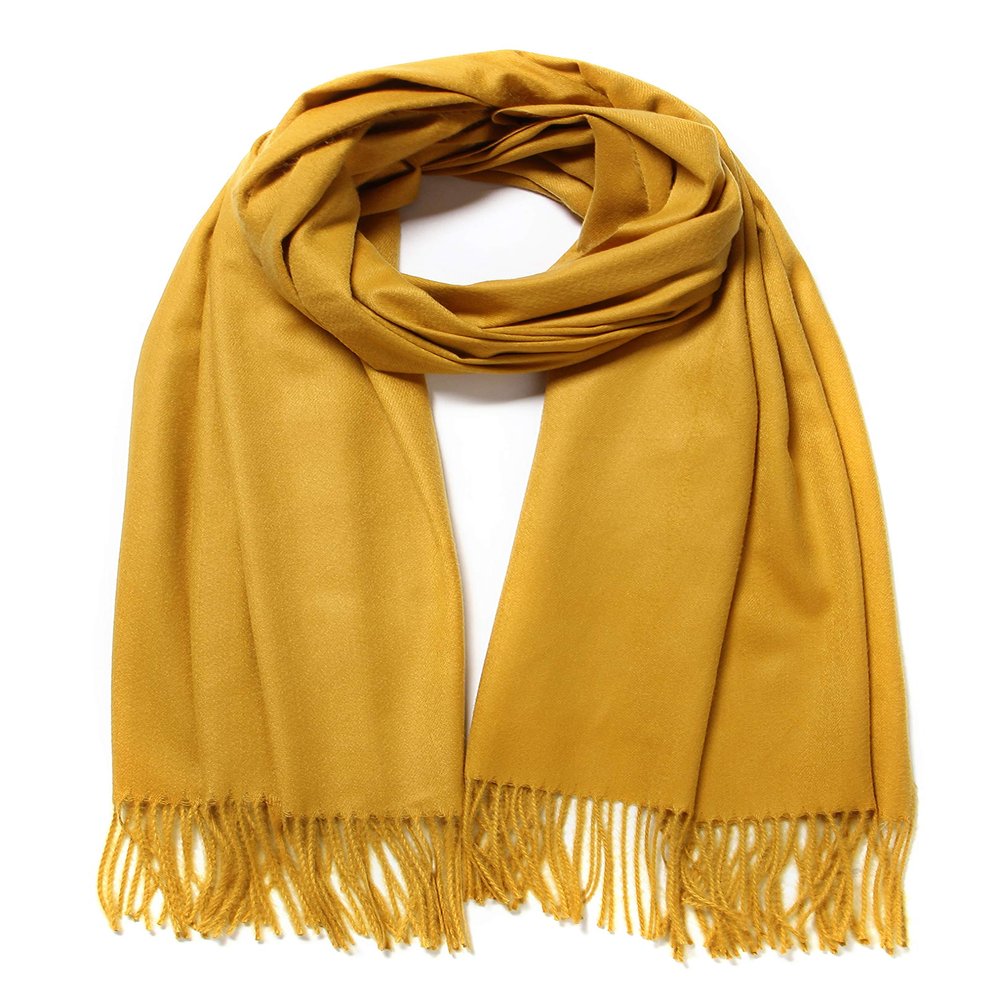 Cindy & Wendy Women's Pashmina Shawl Wrap for Evening Dress Bridesmaid Wedding Bridal Winter Warm Large Soft scarf (Mustard)