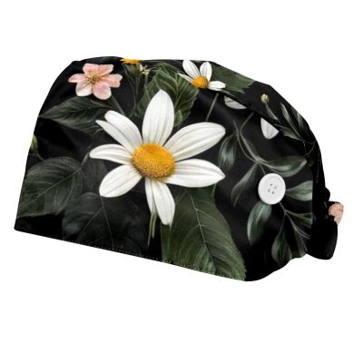 2 Pieces Scrub Caps Women Men's Scrub Cap Nurse Hat for Beauty Salon Leaf Flowers Multicoloured