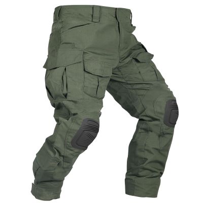 OCANXUE Mens Tactical Pants with Knee Pads Camo Cargo Pants Waterproof Hiking Pants 10 Pockets No Belt Army Green 30