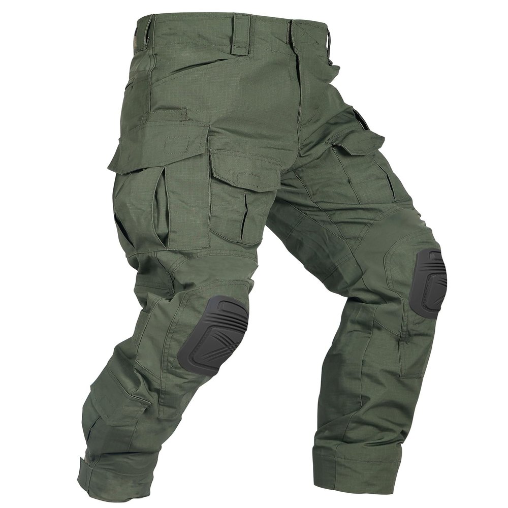 OCANXUE Mens Tactical Pants with Knee Pads Camo Cargo Pants Waterproof Hiking Pants 10 Pockets No Belt Army Green 30
